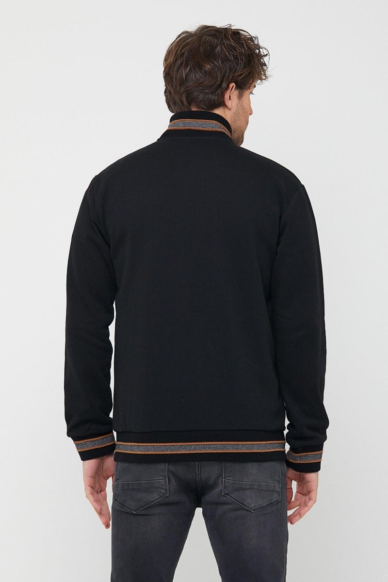 mmetalic Metalic Men's Black Regular Fit Stand Collar Zippered Long Sleeve Cardigan  - Image 5