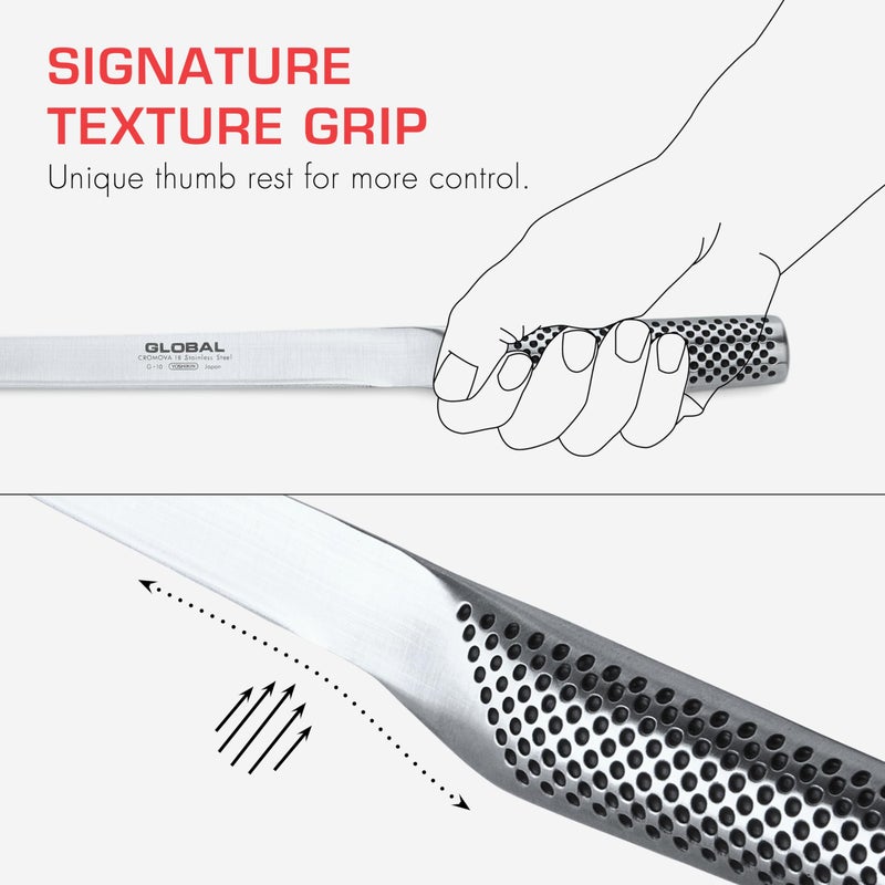 GLOBAL سكين تقطيع مرنة 12 بوصة من جلوبال - مصنوعة من الفولاذ المقاوم للصدأ الياباني الخفيف الوزن، حافة حادة كالشفرات، مصنوعة في اليابان، G-10 - Image 5