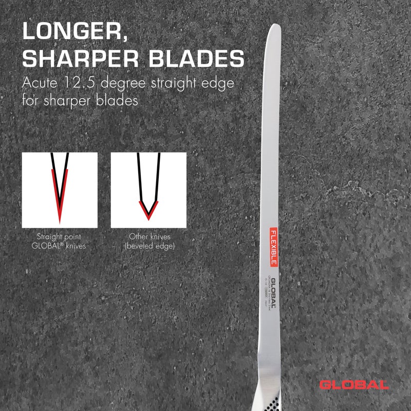 GLOBAL سكين تقطيع مرنة 12 بوصة من جلوبال - مصنوعة من الفولاذ المقاوم للصدأ الياباني الخفيف الوزن، حافة حادة كالشفرات، مصنوعة في اليابان، G-10 - Image 4