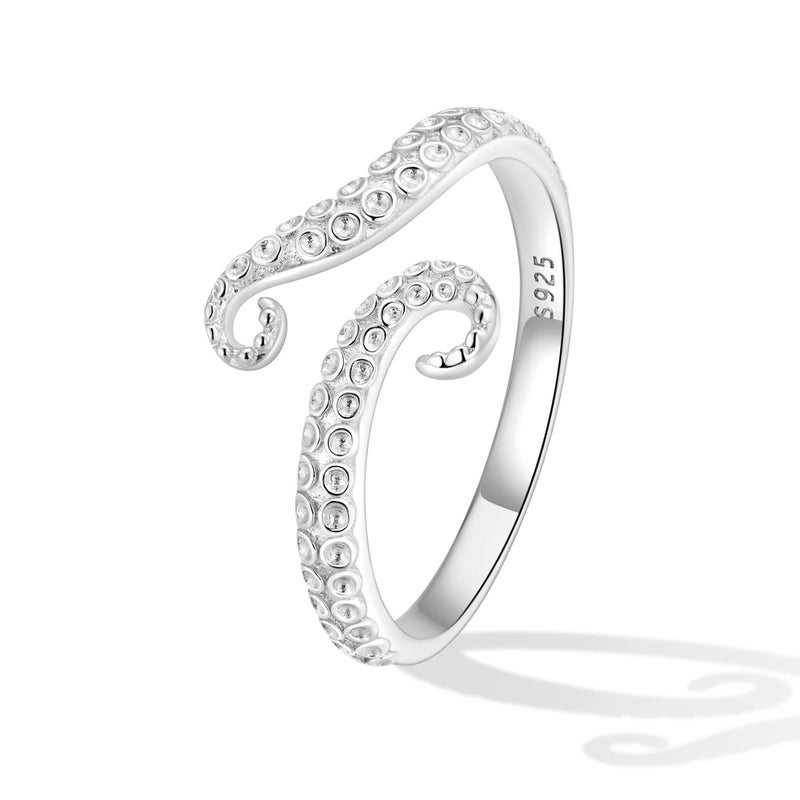 BISAER 925 Sterling Silver Octopus Open Ring Adjustable Rings for Women Personalized Finger Ring Aesthetic Dainty Jewelry Gift for Women - Image 1