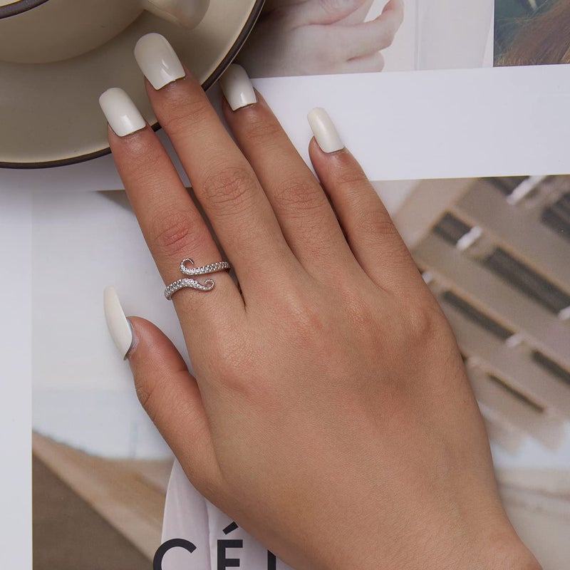 BISAER 925 Sterling Silver Octopus Open Ring Adjustable Rings for Women Personalized Finger Ring Aesthetic Dainty Jewelry Gift for Women - Image 3