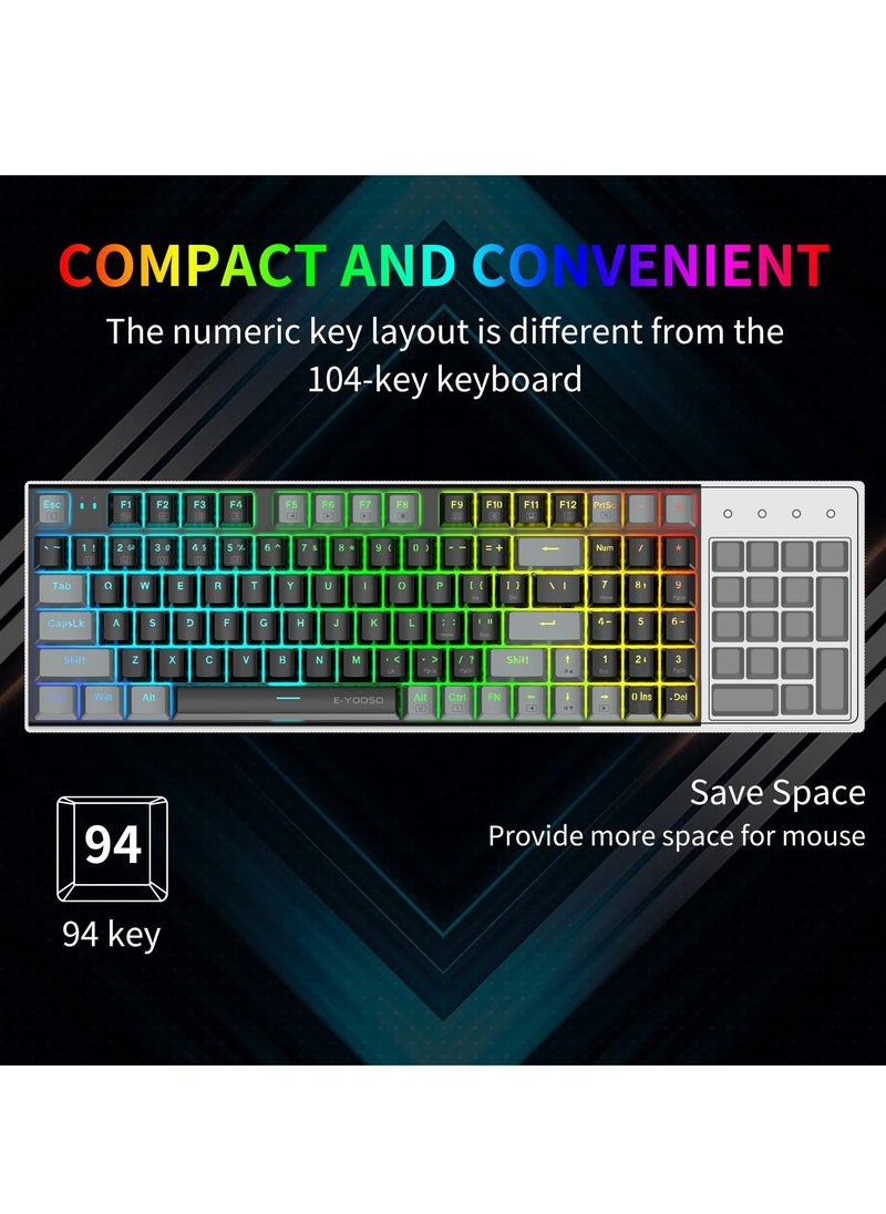 E-YOOSO - 94 Keys Gasket Mechanical Keyboard, Wired Brown Switch Gaming Keyboard with Number Pad and Soundproof Cotton,RGB Backlit Keyboard for PC/Computer Black Grey - Image 1