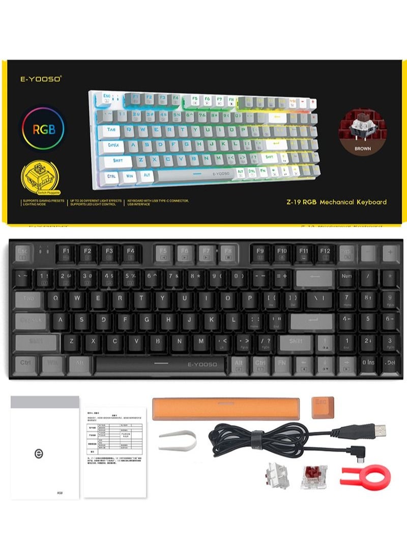 E-YOOSO - 94 Keys Gasket Mechanical Keyboard, Wired Brown Switch Gaming Keyboard with Number Pad and Soundproof Cotton,RGB Backlit Keyboard for PC/Computer Black Grey - Image 1
