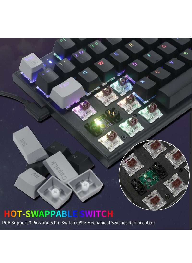 E-YOOSO - 94 Keys Gasket Mechanical Keyboard, Wired Brown Switch Gaming Keyboard with Number Pad and Soundproof Cotton,RGB Backlit Keyboard for PC/Computer Black Grey - Image 1