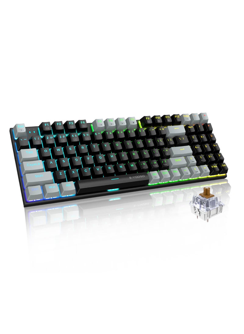 E-YOOSO - 94 Keys Gasket Mechanical Keyboard, Wired Brown Switch Gaming Keyboard with Number Pad and Soundproof Cotton,RGB Backlit Keyboard for PC/Computer Black Grey - Image 1