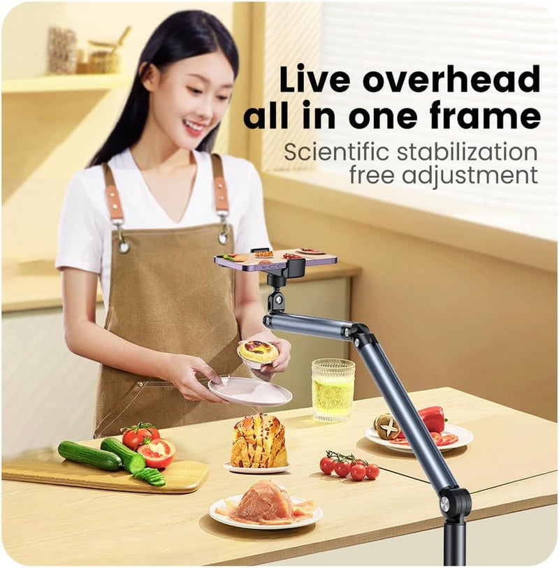 PADOM mobile phone Holder Stand Floor, Overhead mobile phone holder, Cantilever Design, Height & 360 Degree Angle Adjustable,Suitable for shooting videos,live streaming and watching movies - Image 1