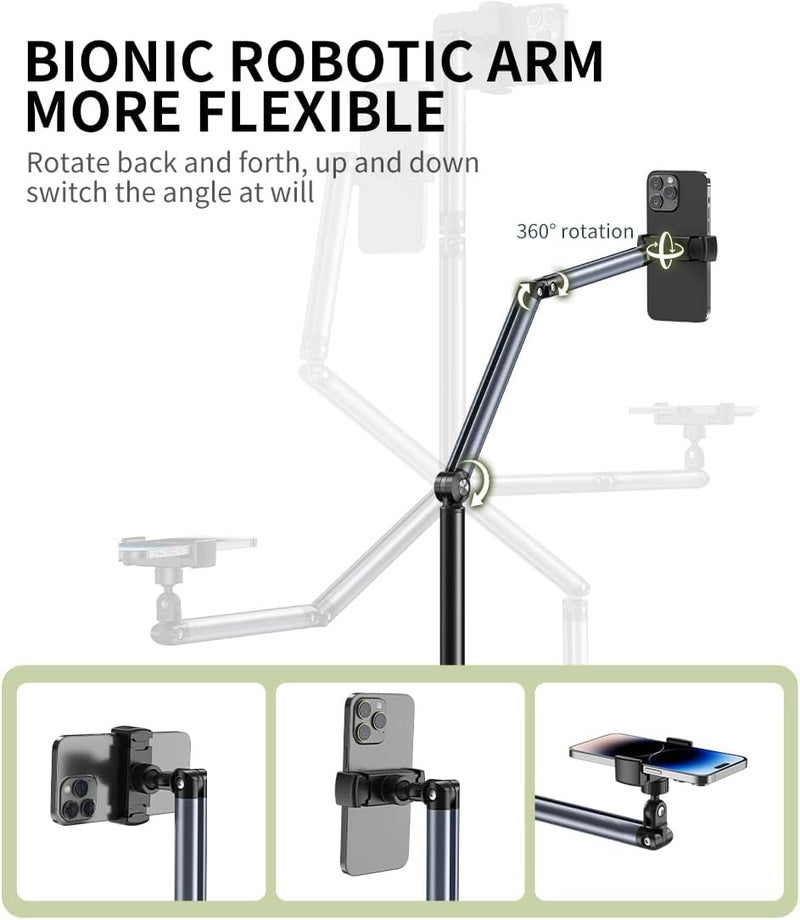 PADOM mobile phone Holder Stand Floor, Overhead mobile phone holder, Cantilever Design, Height & 360 Degree Angle Adjustable,Suitable for shooting videos,live streaming and watching movies - Image 4