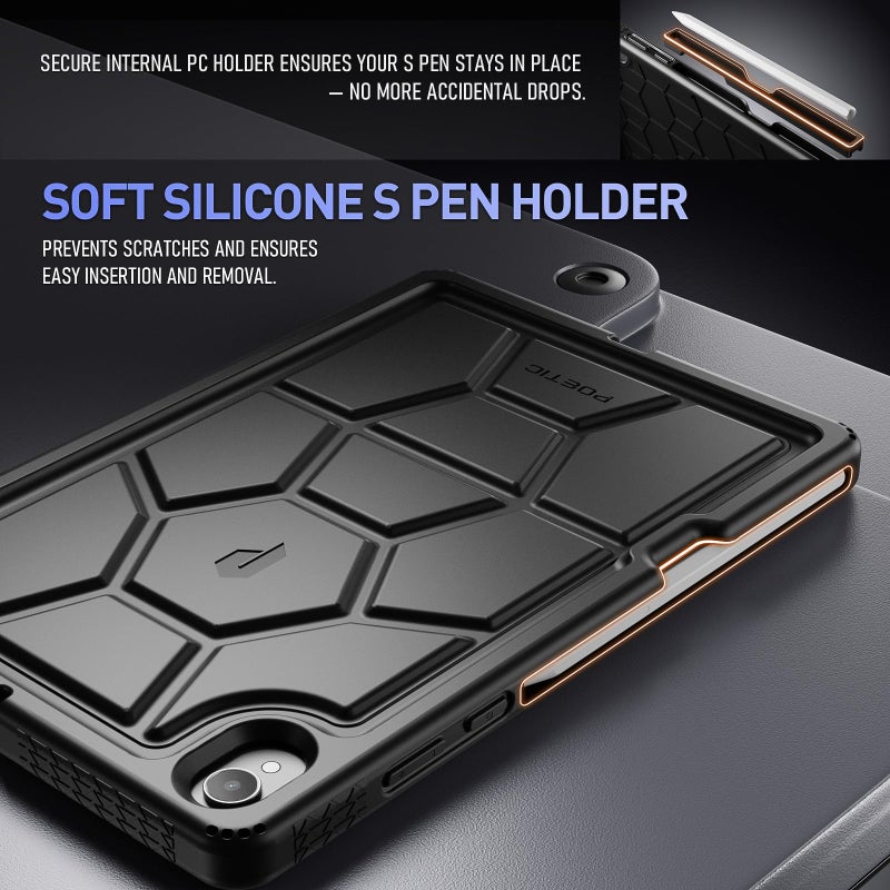 Poetic TurtleSkin Case for Samsung Galaxy Tab S11 (2025 Release) 11 inch Case with S Pen Holder, Heavy Duty Shockproof Kids Friendly Protective Silicone Cover, Black - Image 3