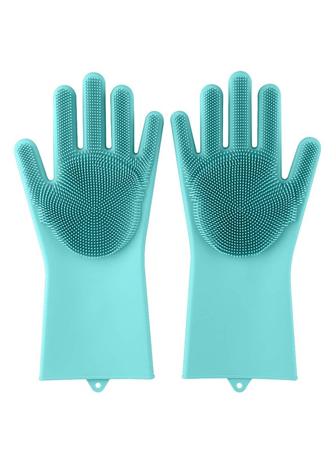 Magic Silicone Gloves With Wash Scrubber Blue 32x16cm - Image 1