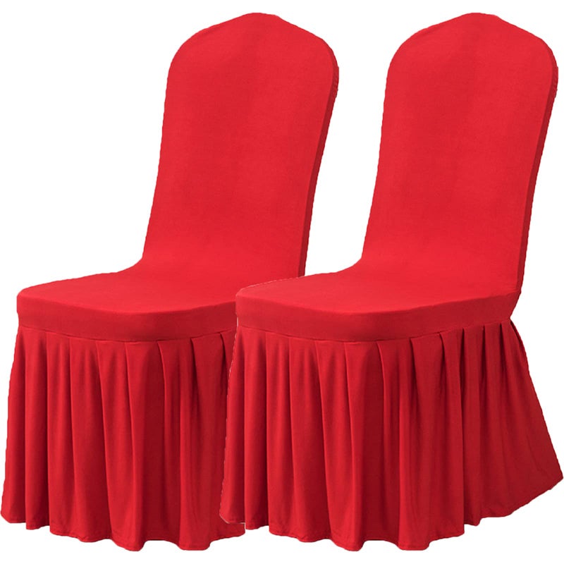 Dimatic Dimatic Dining Room Chair Covers Set of 2  Stretch Parsons Slipcovers with Skirt Super Fit Spandex Chair Seat Protector Cover for Dining Room  Hotel  Ceremony (Red) - Image 1