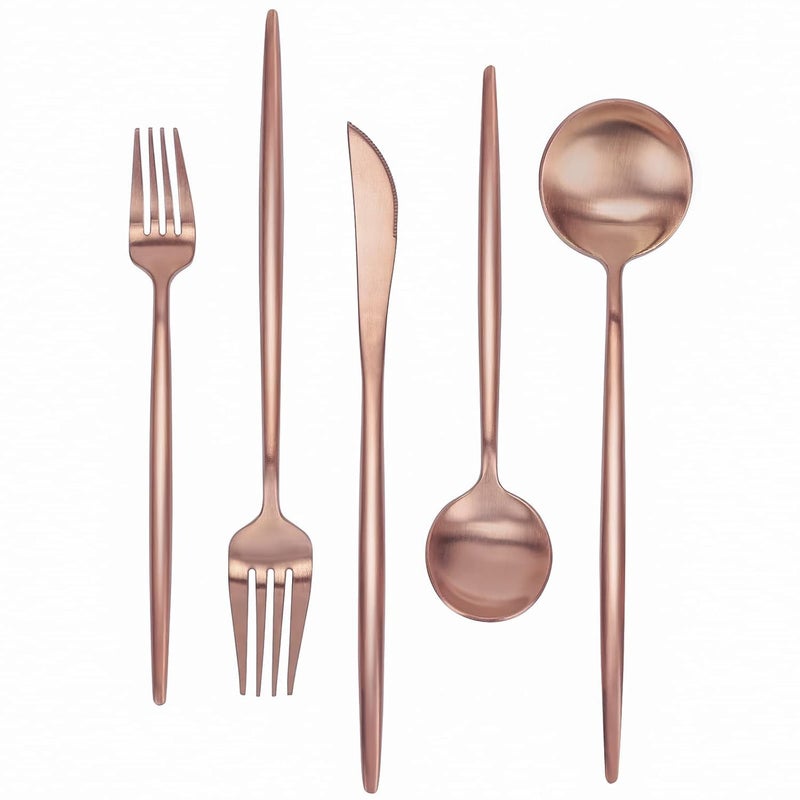 LOOKMINT Matte Rose Gold Silverware Set Stainless Steel Flatware SetService for 1Kitchen Utensil Set Tableware Cutlery Set Satin Finished Polished Dishwasher Safe - Image 1