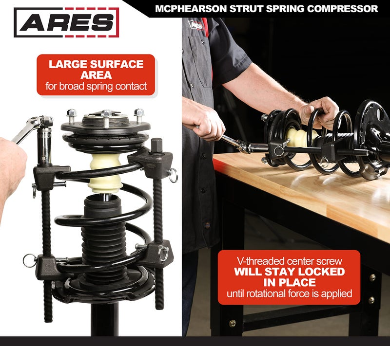 ARES 70371 - Macpherson Strut Spring Compressor - Repair Bent Struts, Strut Tubes, and Damaged Struts - Drop Forged Jaws with Safety Pins for Safe and Easy Compression - Image 3