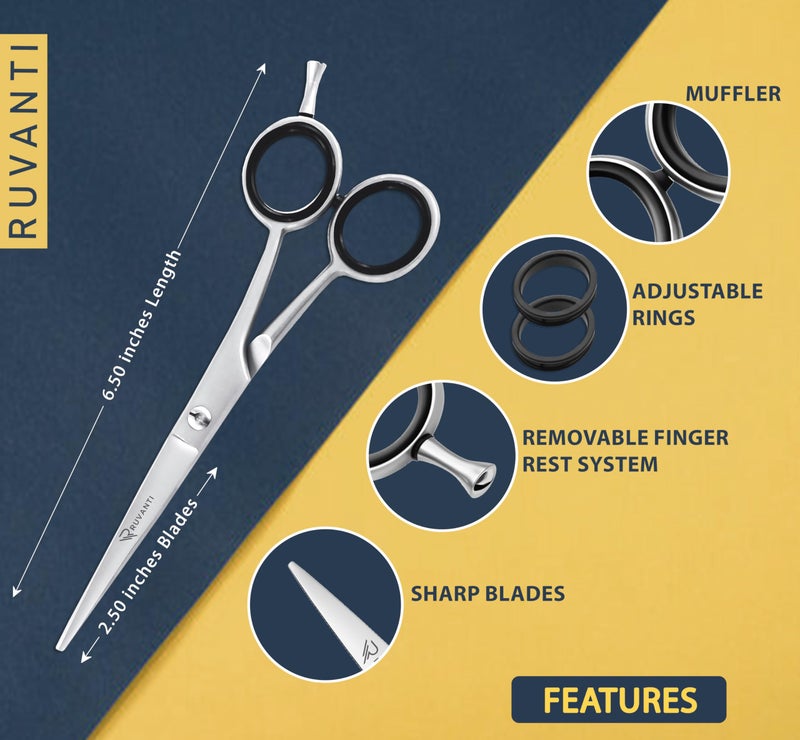 Ruvanti Ruvant Hair Cutting Scissors - Professional Barber Shears for Salon & Home Use, Sharp Stainless Steel Hair Scissors with Ergonomic Grip, 6.5 Inch Right Handed - Image 4