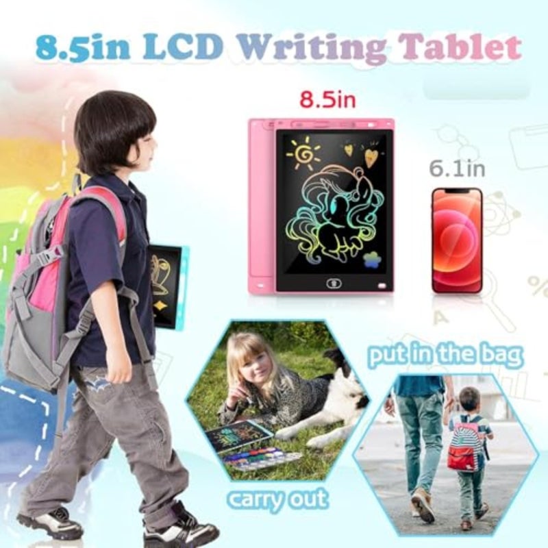 تابلت كتابة إل سي دي، لوحة كتابة للرسم، لوحة رسم خربش ملونة قابلة للمسح، ألعاب لوحة خربش للتعلم والتعليم للبالغين، هدية للأولاد والبنات 8.5 بوصة أزرق ووردي - قطعة واحدة - Image 2