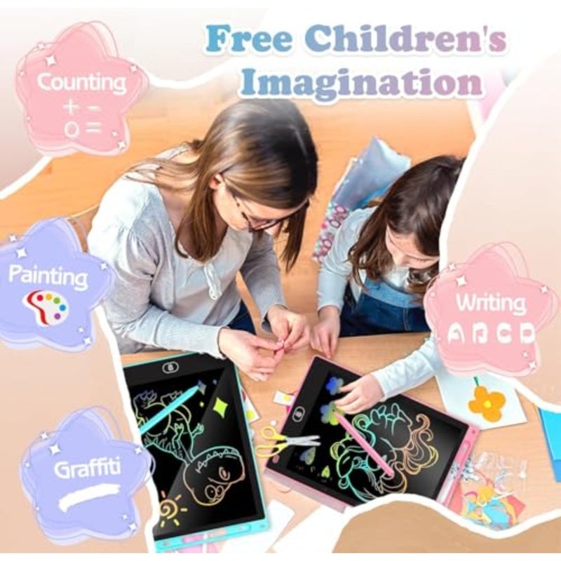 تابلت كتابة إل سي دي، لوحة كتابة للرسم، لوحة رسم خربش ملونة قابلة للمسح، ألعاب لوحة خربش للتعلم والتعليم للبالغين، هدية للأولاد والبنات 8.5 بوصة أزرق ووردي - قطعة واحدة - Image 5
