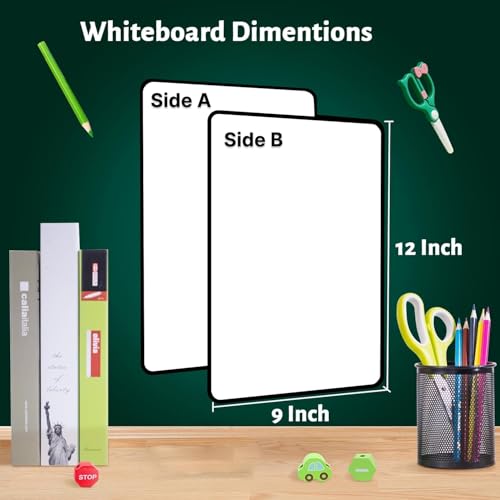 TurtleGrip Double-Sided Whiteboards with Black Frame(9x12 inches), Pack of 1 |Includes 1Mini Whiteboard & 1Marker Pens |Interactive Learning Whiteboards for Kids, Students, and Teachers. - Image 2