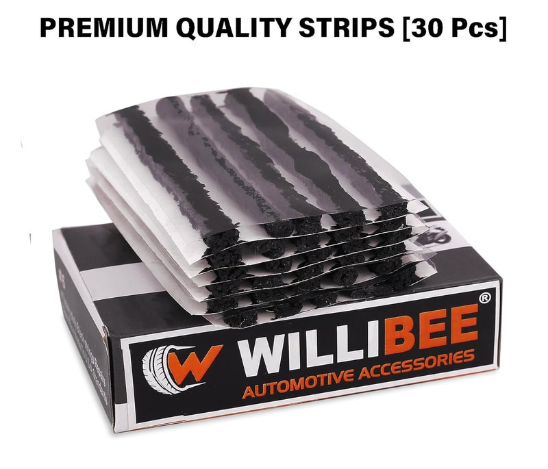 WILLIBEE (Pack of 30) Premium Heavy Duty Tubeless Tyre Puncture Repair Strips,30 Black Puncher Repair Seal Strips for Car, Bike, SUV, & Motorcycle - Image 2
