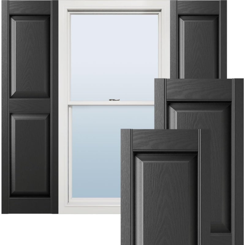 Ekena Millwork Lifetime Vinyl LP2S14X04300BL Standard Two Equal Panel Vinyls, Raised Panel Vinyl Shutters, w/Installation Shutter-Lok's & Matching Screws (Per Pair), 14 3/4"W x 43"H, Black - Image 1