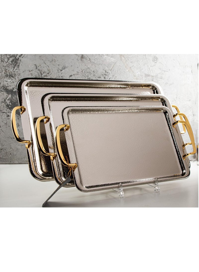 طقم تباسي تقديم ثلجي ستيل 3 قطع فضي/ذهبي