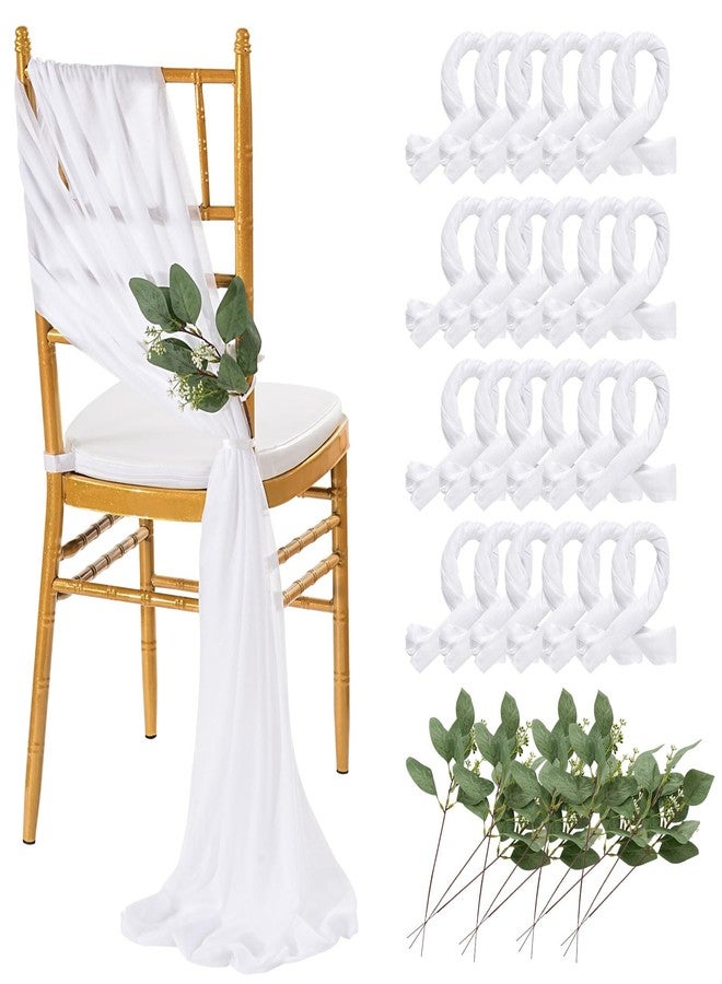 QueenDream White Chair Sashes Wedding Aisle Decorations: 24 Packs 8ft Long Draping Fabric Sheer Church Chair Cover Bulk for Party Banquet - Image 1