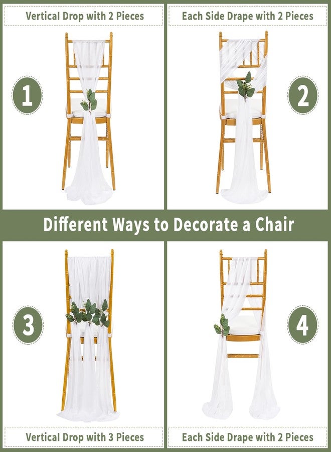 QueenDream White Chair Sashes Wedding Aisle Decorations: 24 Packs 8ft Long Draping Fabric Sheer Church Chair Cover Bulk for Party Banquet - Image 4