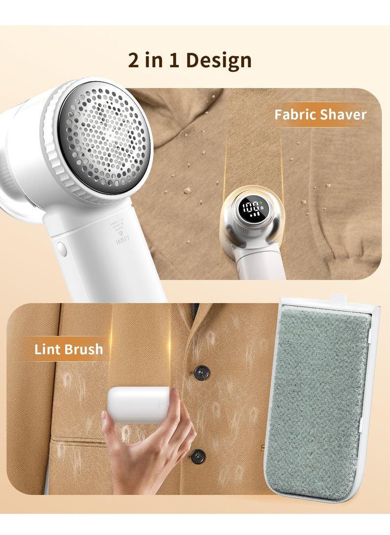 KASTWAVE - Fabric Shaver,  Lint Remover with Brush, 1200mAh Sweater Shaver with Digital Display,3 Speeds Lint Shaver, 6-Leaf Blades Lint Remover for Clothes, Sofa, Bedding,White - Image 1
