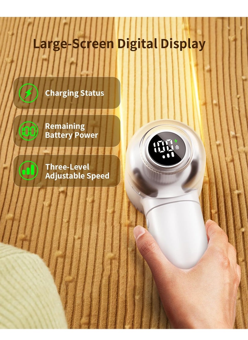 KASTWAVE - Fabric Shaver,  Lint Remover with Brush, 1200mAh Sweater Shaver with Digital Display,3 Speeds Lint Shaver, 6-Leaf Blades Lint Remover for Clothes, Sofa, Bedding,White - Image 1