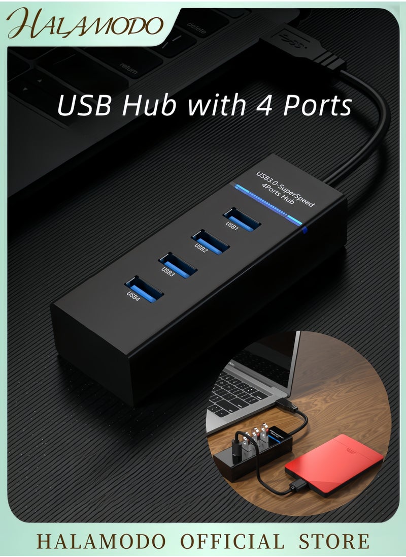 HALAMODO USB Hub with 4 Ports Multiple USB 3.0 Hub Laptop USB Port Expander USB Adapter Ultra Slim Portable USB Splitter for Port Laptop & Windows & Linux & Acer PC & More  - Image 1