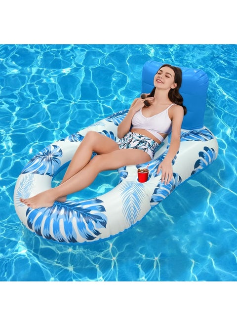 Inflatable Pool Float Adult - Pool Floaties Lounger Floats Rafts Floating Chair Floats Water Floaty for Swimming Pool Lake Lounge Float with Cup Holders Beach Pool Party Toys for Adults Blue