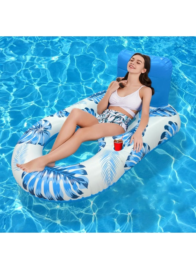 Inflatable Pool Float Adult - Pool Floaties Lounger Floats Rafts Floating Chair Floats Water Floaty for Swimming Pool Lake Lounge Float with Cup Holders Beach Pool Party Toys for Adults Blue