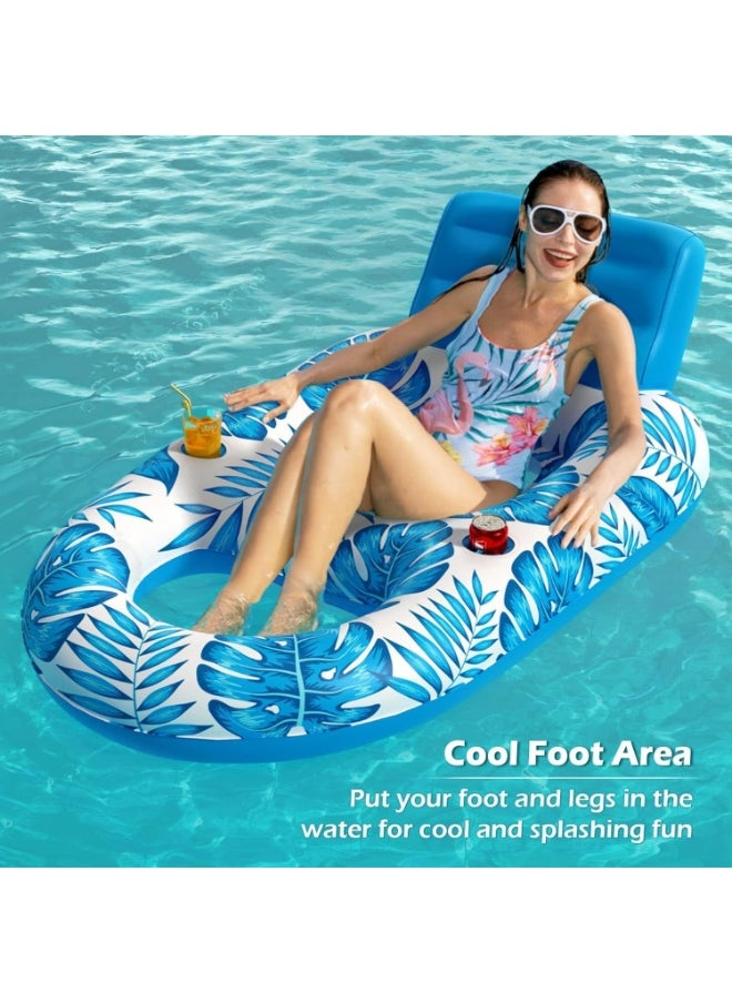 Inflatable Pool Float Adult - Pool Floaties Lounger Floats Rafts Floating Chair Floats Water Floaty for Swimming Pool Lake Lounge Float with Cup Holders Beach Pool Party Toys for Adults Blue