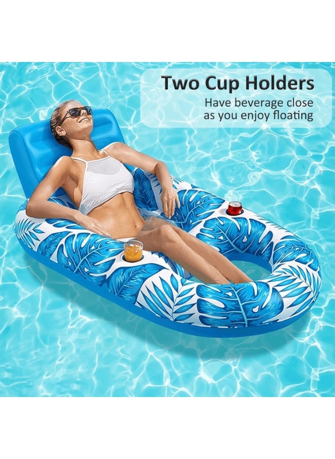 Inflatable Pool Float Adult - Pool Floaties Lounger Floats Rafts Floating Chair Floats Water Floaty for Swimming Pool Lake Lounge Float with Cup Holders Beach Pool Party Toys for Adults Blue