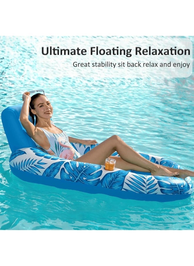Inflatable Pool Float Adult - Pool Floaties Lounger Floats Rafts Floating Chair Floats Water Floaty for Swimming Pool Lake Lounge Float with Cup Holders Beach Pool Party Toys for Adults Blue