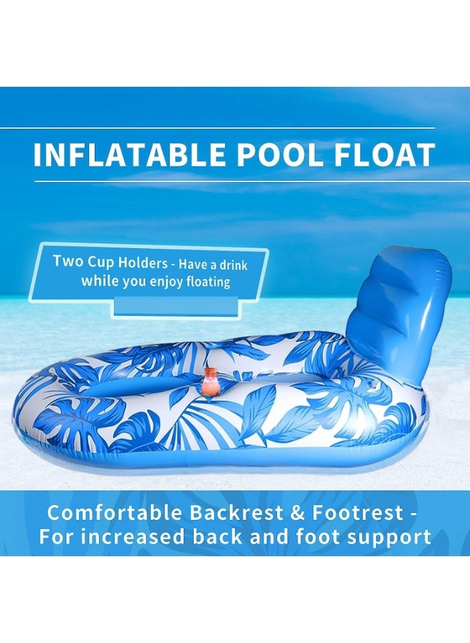Inflatable Pool Float Adult - Pool Floaties Lounger Floats Rafts Floating Chair Floats Water Floaty for Swimming Pool Lake Lounge Float with Cup Holders Beach Pool Party Toys for Adults Blue