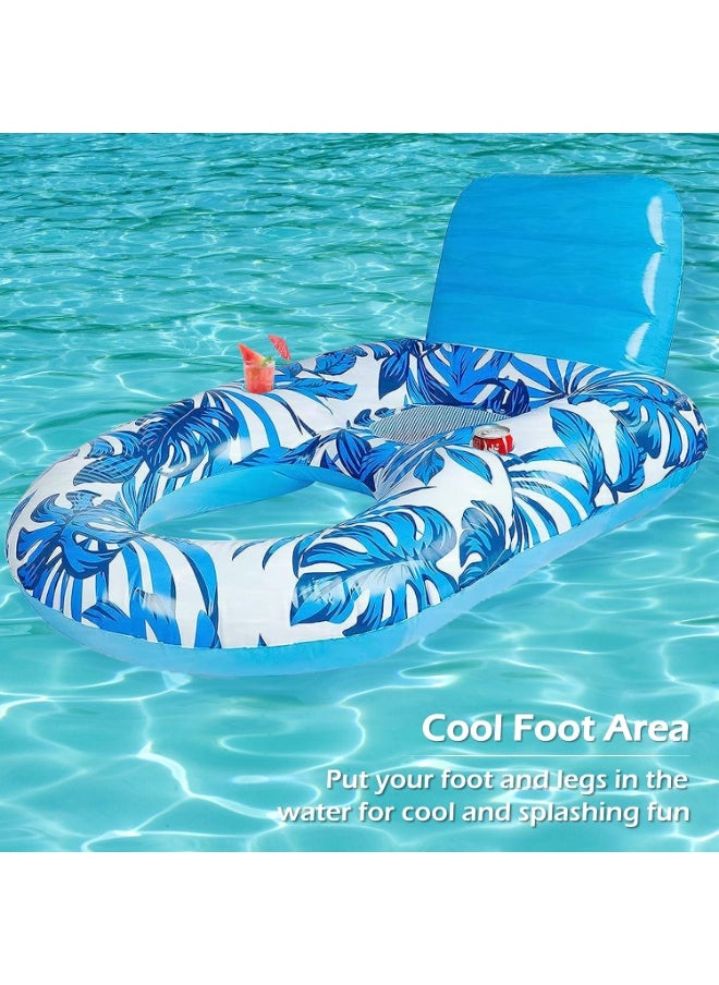 Inflatable Pool Float Adult - Pool Floaties Lounger Floats Rafts Floating Chair Floats Water Floaty for Swimming Pool Lake Lounge Float with Cup Holders Beach Pool Party Toys for Adults Blue