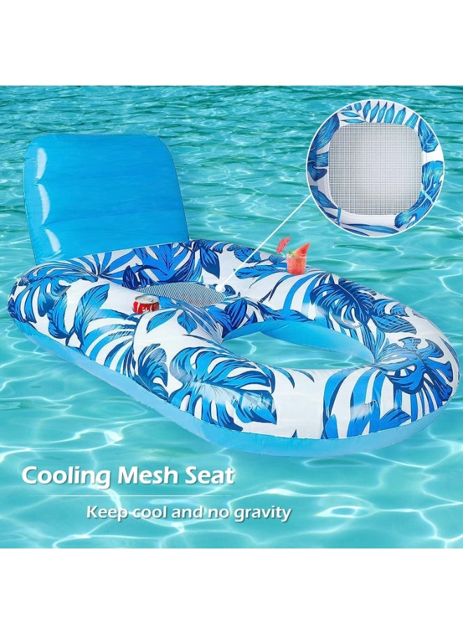 Inflatable Pool Float Adult - Pool Floaties Lounger Floats Rafts Floating Chair Floats Water Floaty for Swimming Pool Lake Lounge Float with Cup Holders Beach Pool Party Toys for Adults Blue