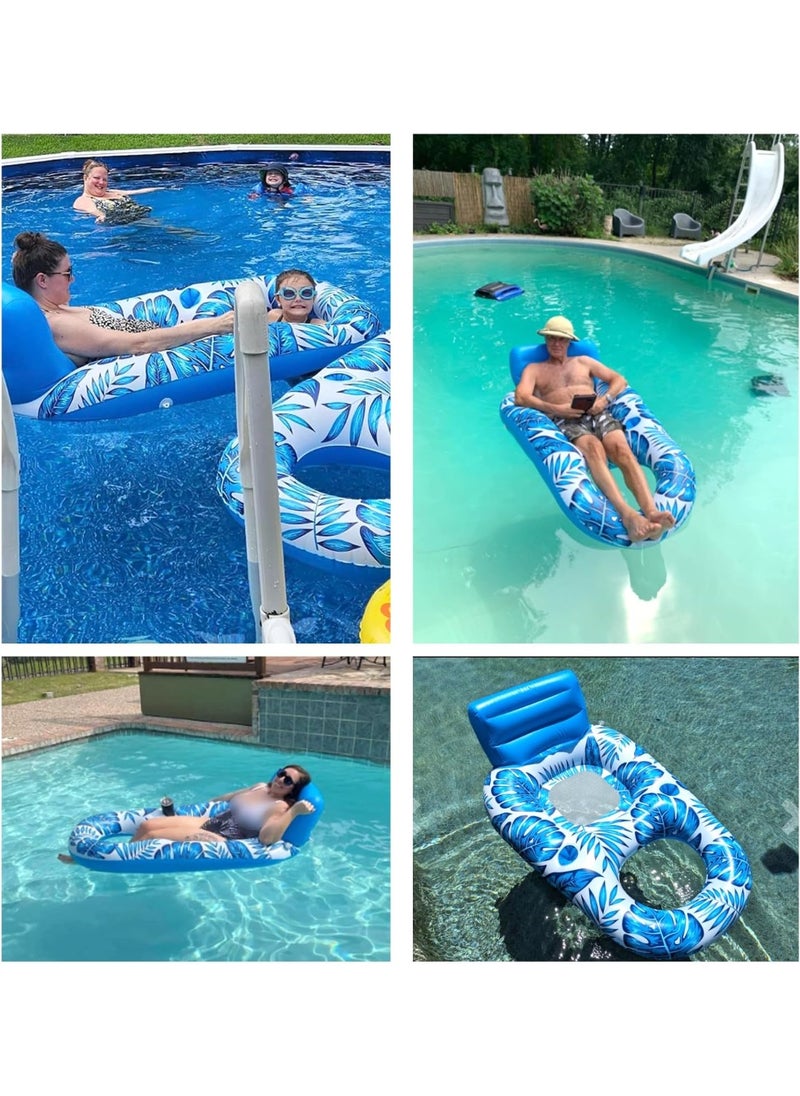 Inflatable Pool Float Adult - Pool Floaties Lounger Floats Rafts Floating Chair Floats Water Floaty for Swimming Pool Lake Lounge Float with Cup Holders Beach Pool Party Toys for Adults Blue
