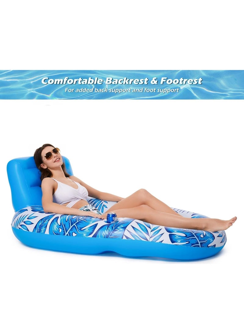Inflatable Pool Float Adult - Pool Floaties Lounger Floats Rafts Floating Chair Floats Water Floaty for Swimming Pool Lake Lounge Float with Cup Holders Beach Pool Party Toys for Adults Blue