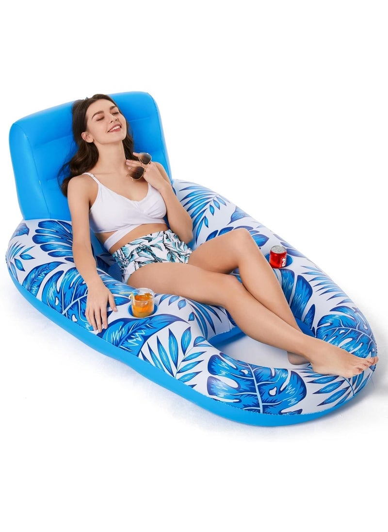 Inflatable Pool Float Adult - Pool Floaties Lounger Floats Rafts Floating Chair Floats Water Floaty for Swimming Pool Lake Lounge Float with Cup Holders Beach Pool Party Toys for Adults Blue