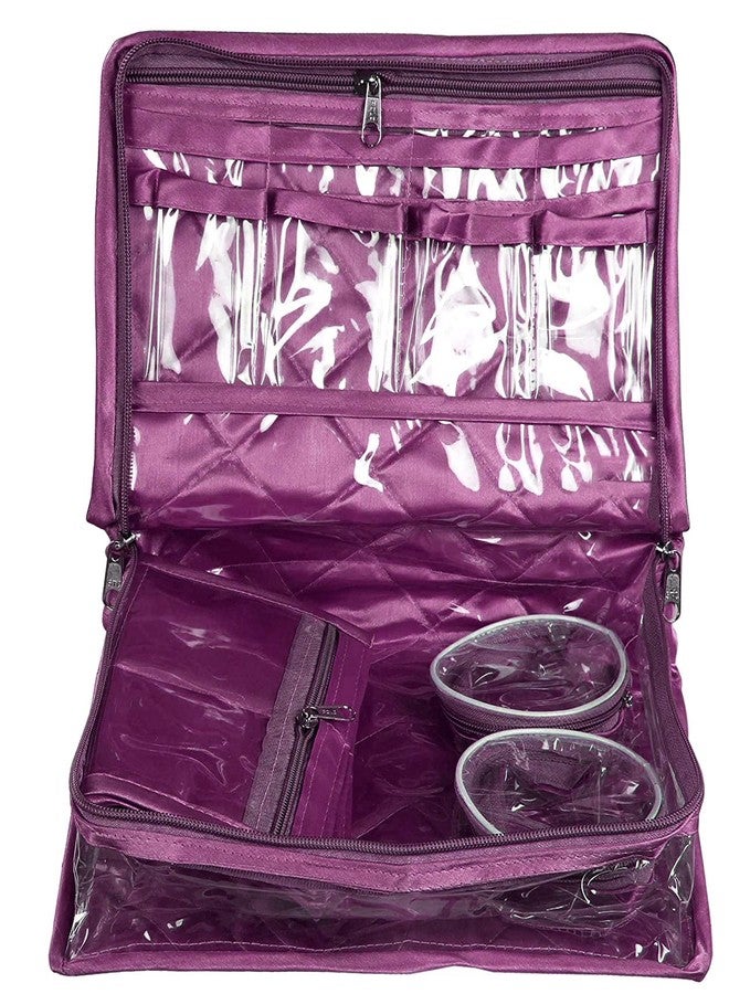 LUCES Combo Purple 2 Bangle Chain Necklace Jewelry Pouch with Blue Ring Earring Box Satin Wardrobe Organizer Jewellery Vanity Box - Image 4