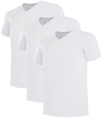BAMBOO COOL Mens Undershirts V Neck Slim Fit Moisture Wicking White T Shirts for Men Breathable Soft Stretch Tees 3 Pack - Image 1