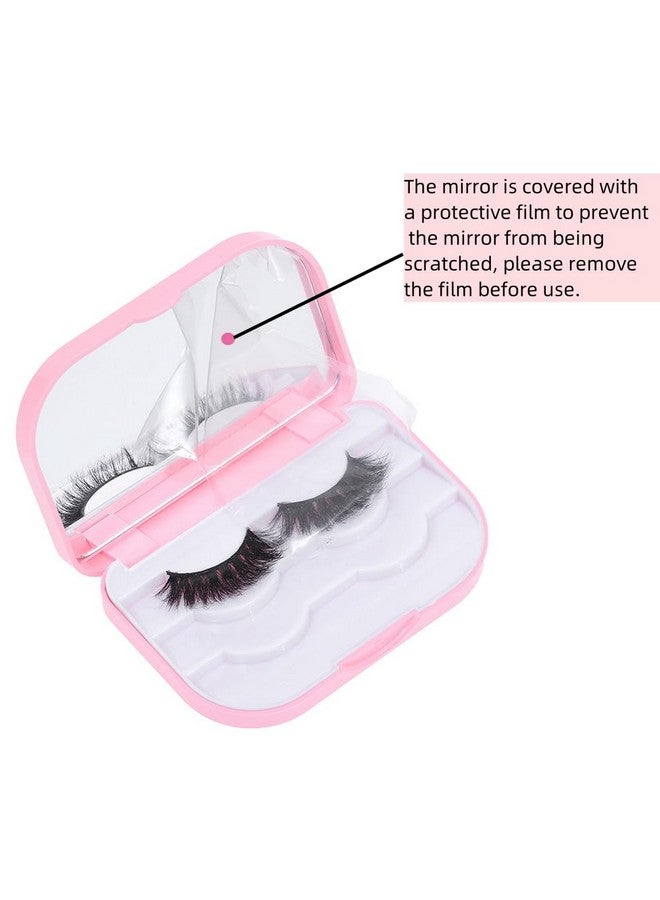 YiQiYi Cosmetic Case Empty Eyelashes Storage Case With Makeup Mirror Holder Box Fake Eyelash Packing Travel Storage Case Eyelashes Bag(Light Pink) - Image 2