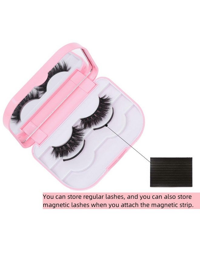 YiQiYi Cosmetic Case Empty Eyelashes Storage Case With Makeup Mirror Holder Box Fake Eyelash Packing Travel Storage Case Eyelashes Bag(Light Pink) - Image 3