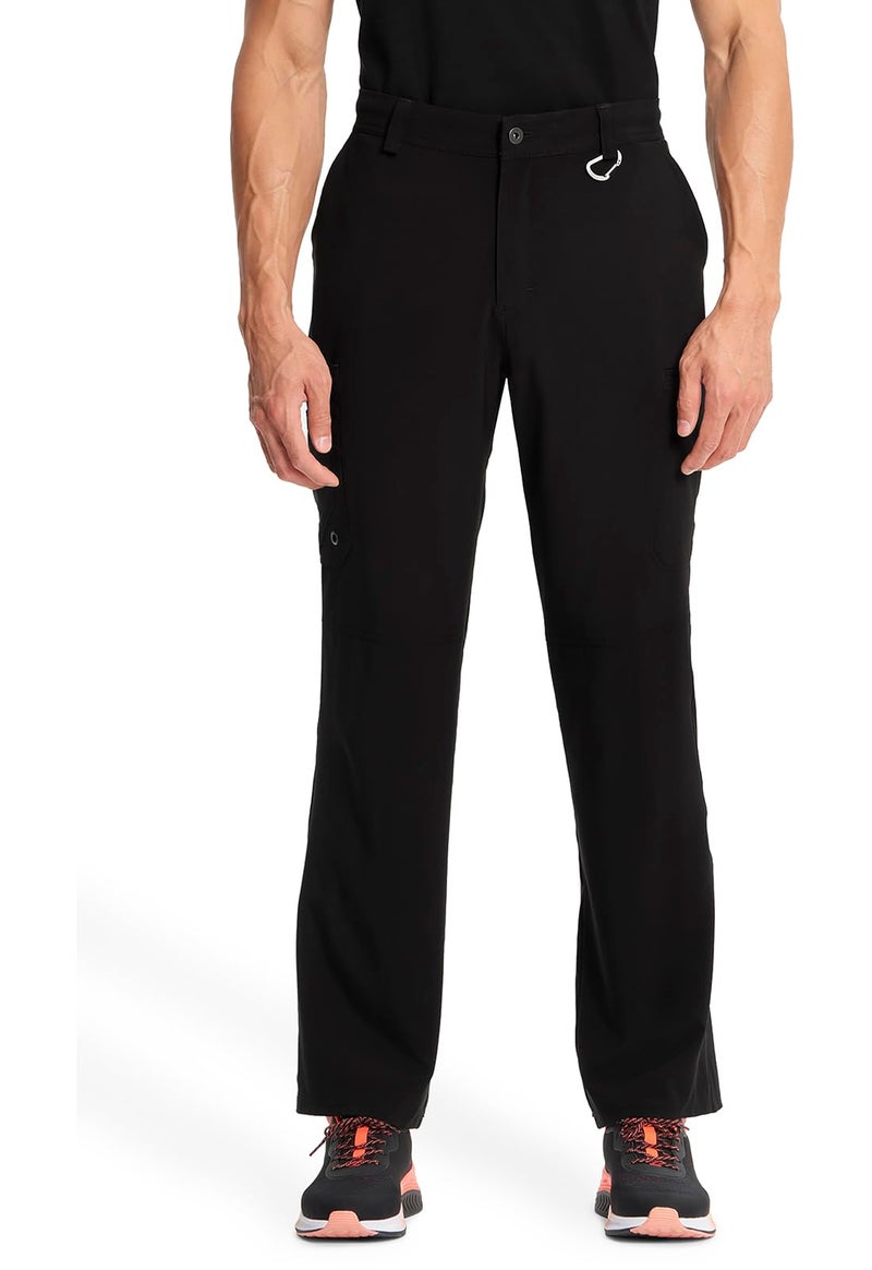 Cherokee Infinity Men Scrub Pants, 6 Pockets, Tapered Leg with Zip Fly Front and Inside Functional Drawstring Cargo - CK200A, L Short, Black