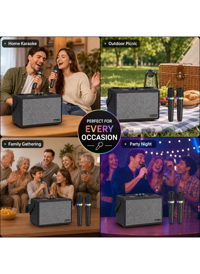 Smartbarry M91 Wireless Karaoke Speaker with 2 Wireless Microphones, Portable Bluetooth Party Speaker, Brown Retro Design, USB & AUX Playback, Rechargeable Speaker for Home & Outdoor Entertainment - Image 3