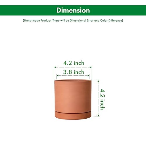 D'vine Dev X-Small 4 Inch Terracotta Plant Pot with Drainage Hole and Saucer, Round Cylinder Planter Pot for Indoor Plants, 40-X-A-1 - Image 3