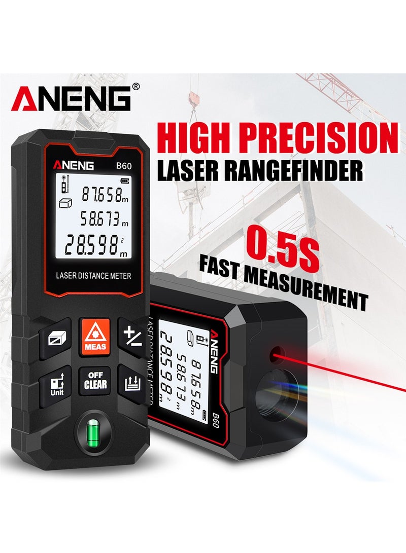 مقياس البعد بالليزر رقمي 40/60/80/100 ملم + مستوى فقاعة يدوي LCD + قياس بيثاغورسي وتحويل وحدات. - Image 1