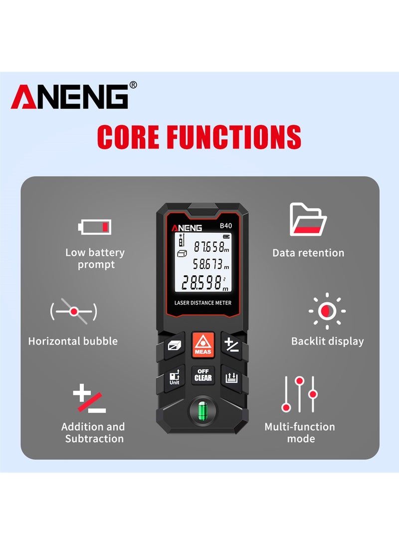 مقياس البعد بالليزر رقمي 40/60/80/100 ملم + مستوى فقاعة يدوي LCD + قياس بيثاغورسي وتحويل وحدات. - Image 2