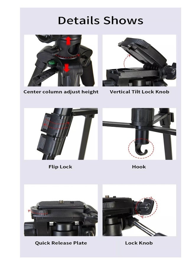 MUDISO Professional Aluminium Tripod Monopod for All DSLR Cameras Lightweight Tripod Stand 360 degree 3 way Head Travel Phone Stand Aluminum (KP-2274) - Image 5