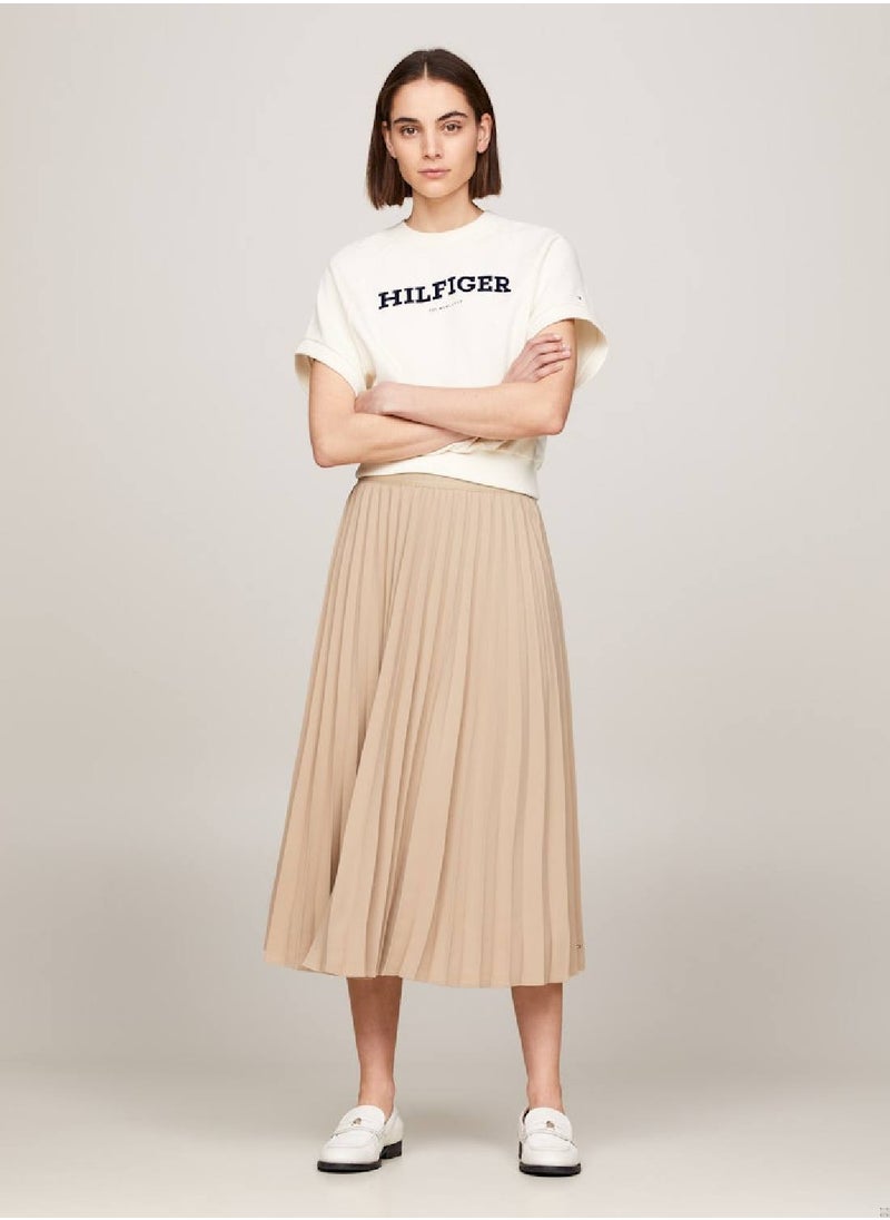 Women's Logo Waistband Pleated Midi Skirt -  Recycled polyester blend twill, Beige - pzsku/Z331D20F4ACD0029B8CB0Z/45/_/1724216745/eb17ac5a-9db4-43e9-a4b3-d80d280ee803